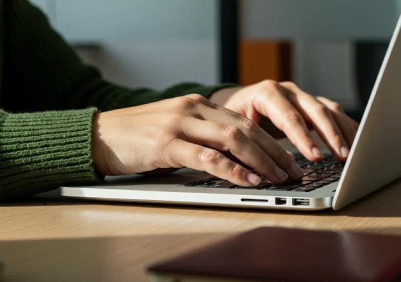 Hands typing on a laptop keyboard