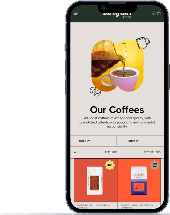 Dirty Girl Coffee app — Our Coffees — home