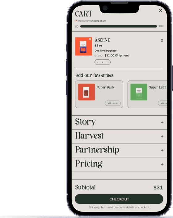 Dirty Girl Coffee app — Cart