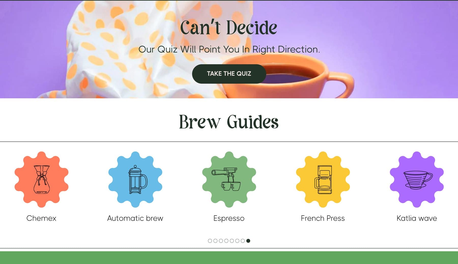 Coffee quiz and brew guides