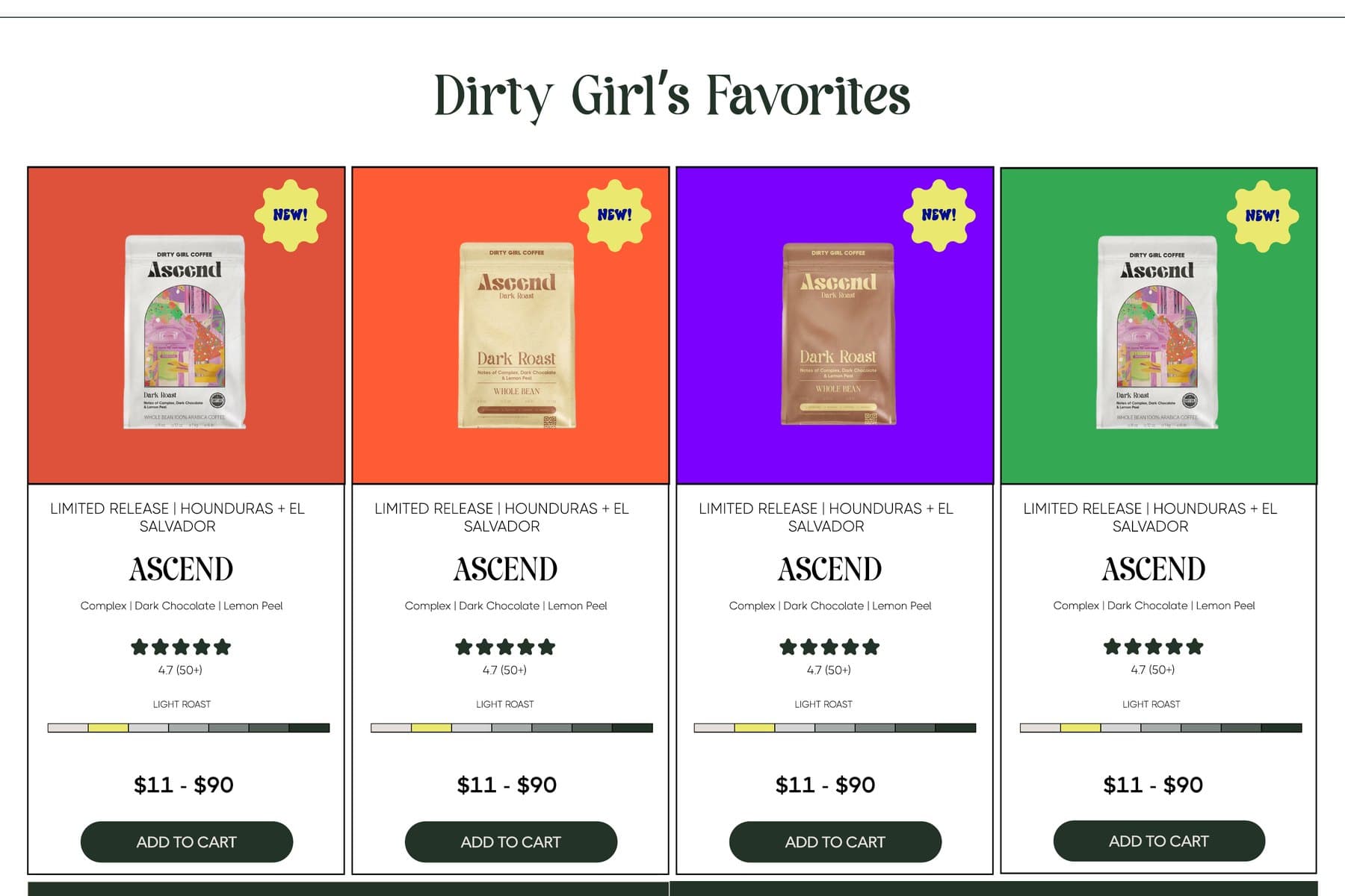 Dirty Girl's Favorites product cards