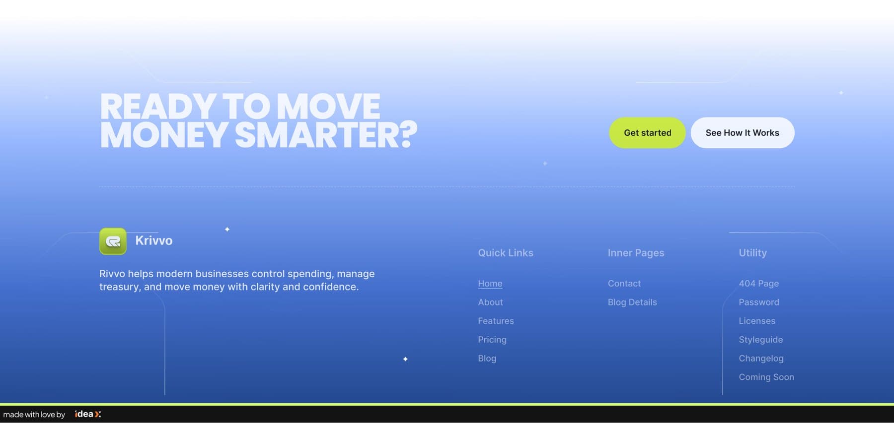 Closing call-to-action and footer on a blue sky
