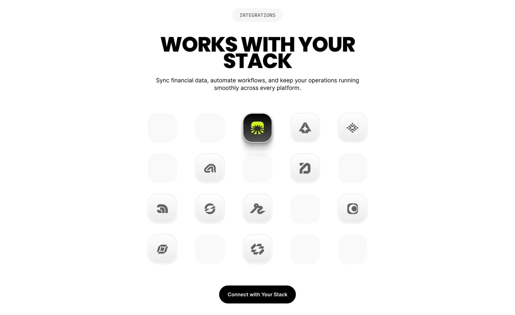 Integrations tile grid with the Krivvo icon at the centre