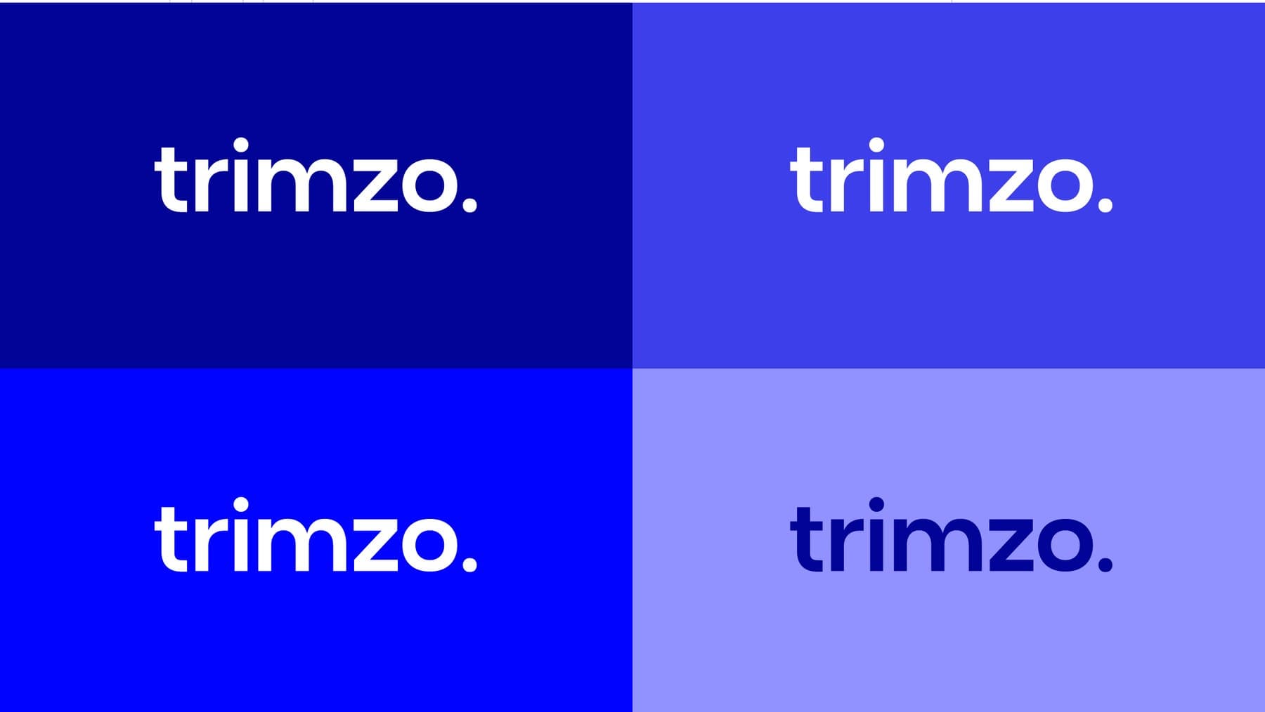 Trimzo wordmark across the four brand blues