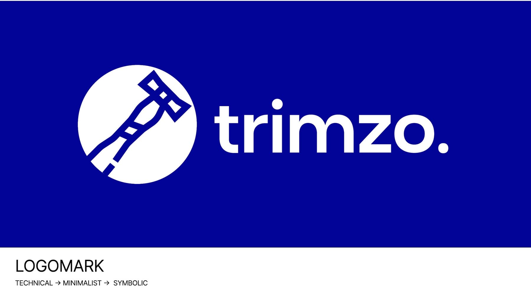 Trimzo logomark in white on dark blue