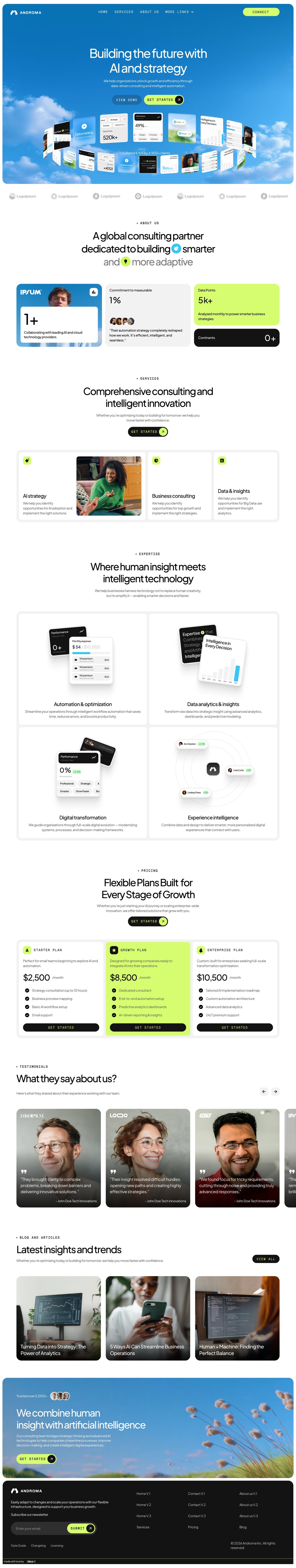 Androma — full homepage design